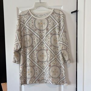 Lands' End Cream Relaxed 3/4 Sleeve 100% cotton top EUC like new